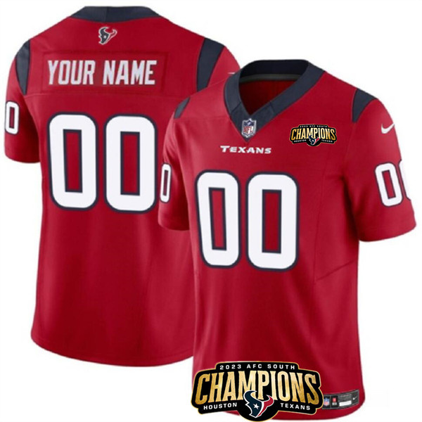 Men's Houston Texans Active Player Custom Red 2023 F.U.S.E. AFC South Champions Patch Vapor Limited Stitched Football Jersey Men's Houston Texans Active Player Custom Red 2023 F.U.S.E. AFC South Champions Patch Vapor Limited Stitched Football Jersey